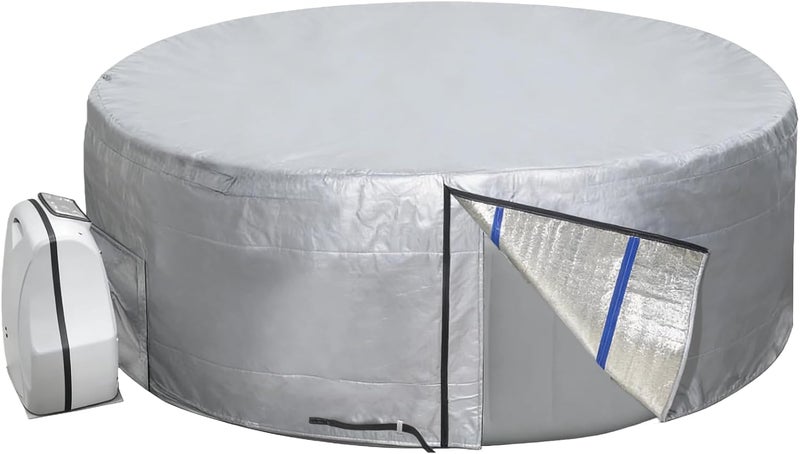 UCEDER Round Insulated Hot Tub Cover,Outdoor Waterproof Inflatable Hot Tub Thermal Cover with Install Door Design,Energy-Saving and Eco-Friendly Spa Cover for Keeping Warm(Silver, 77" D x 28”H) - Image 1